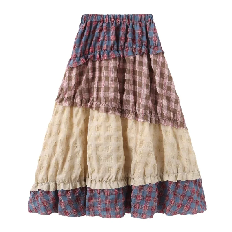 

Y2k Elegant Women Patchwork Skirt Female Summer 2024 New Chic American Retro A-line Skirt Casual Vintage New Loose Long Skirts