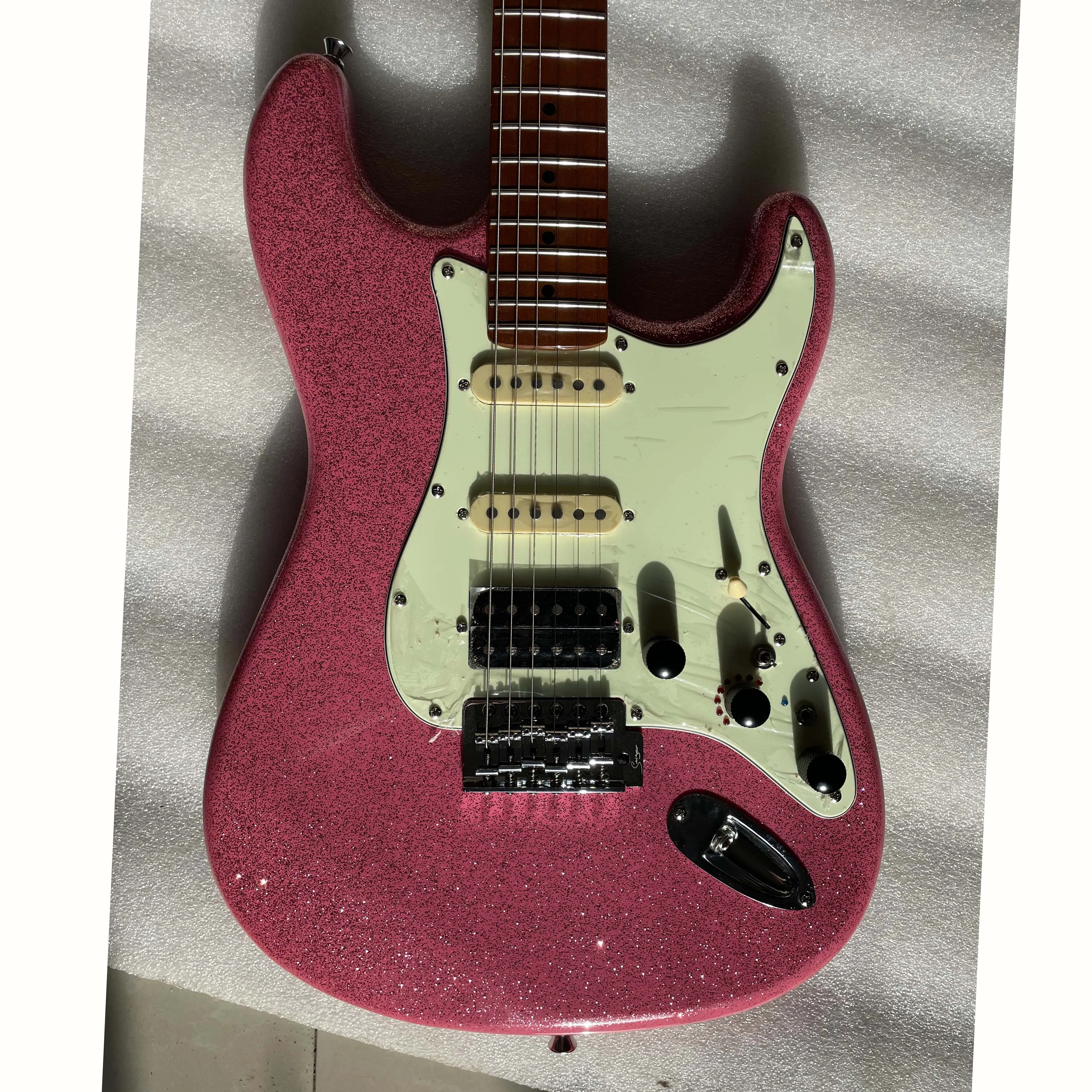 Bling Pink Professional 6 Strings 8 Kinds Effect Electric Guitar Set,Roasted Maple Fingerboard with Strap String,Super Beautiful