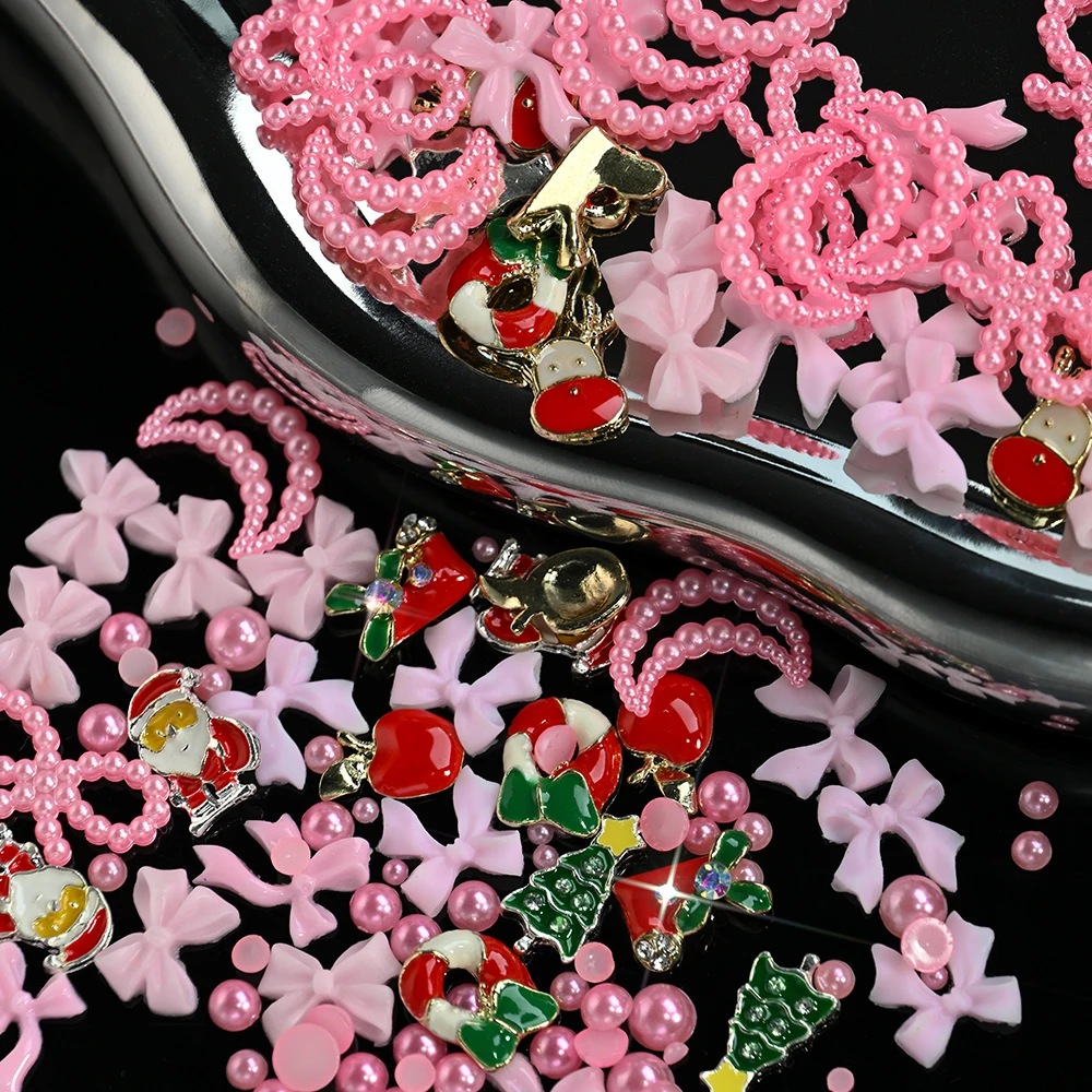 12 grilles 3D métal wapiti père noël couronne noël ongles breloques mignon résine rose arc lune perles ongles strass noël ongles bijoux