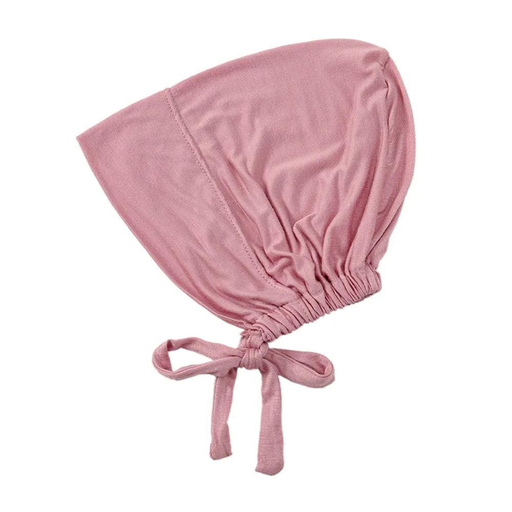 Elastic Drawstring Modal Headscarf Solid Color Adjustable Hijab Caps Tie Back Closure Soft Modal Headcover Islamic Headwear