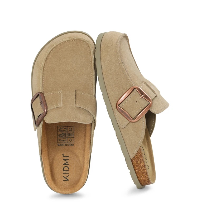 Litfun Genuine Suede Clogs Slippers For Women Cork Insole Sandals Leather Mules with Comfort Memory Foam and Adjustable Buckle view 5