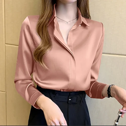 Camisa de satén para mujer, blusa Vintage de manga larga, Tops elegantes de seda para mujer, camisa blanca de lujo para ir al trabajo, ropa femenina de otoño