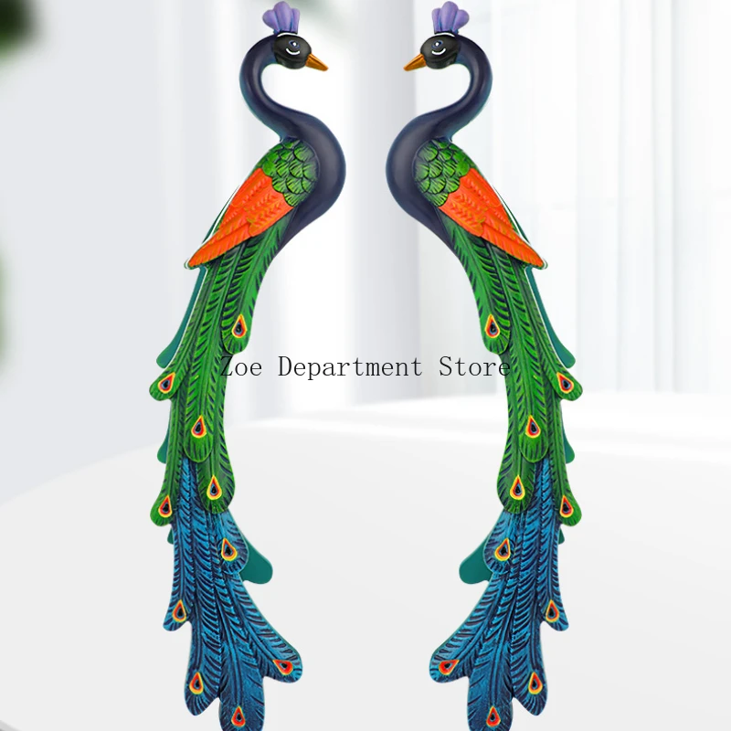 Fashion Creative Colored Peacock Glass Door Handle Southeast Asian Style Golden Kitchen Balcony Hotel Villa Office Pull