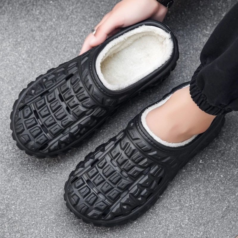 

Зимние сабо, получешки на флисовой подкладке для мужчин, сабо, женские тапочки большого размера, домашняя повседневная обувь с открытой спиной, плюшевые шлепанцы, сандалии