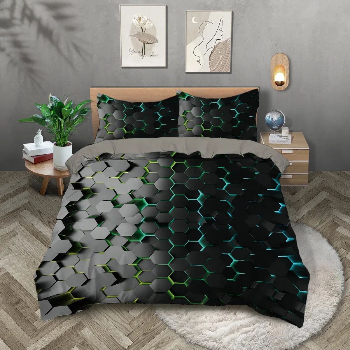 

3pcs Geometric light pattern bedding set, for teenagers and adults bedroom, 1*duvet cover+2*pillowcase, for single bed
