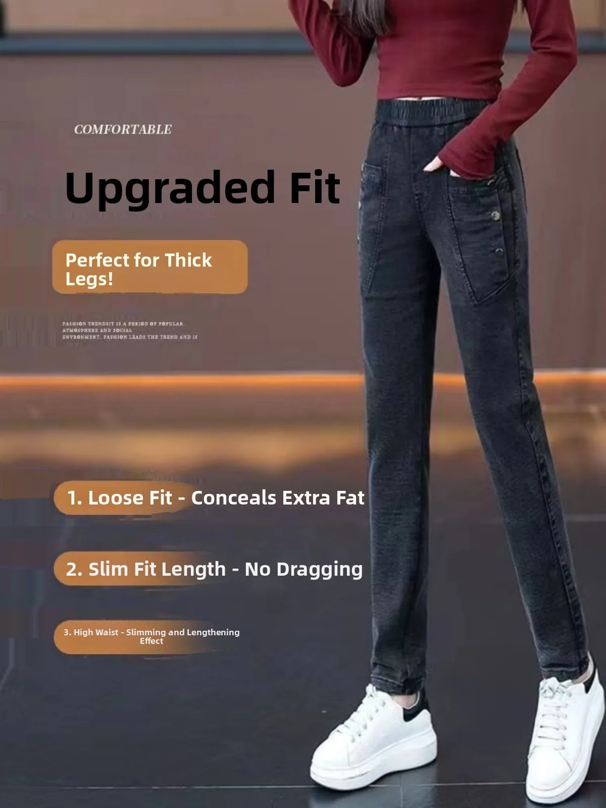 

Slimming High Waist Denim Jeans Women's Faionable Versatile Elastic Simple Commute Pencil Slim Leg Pants