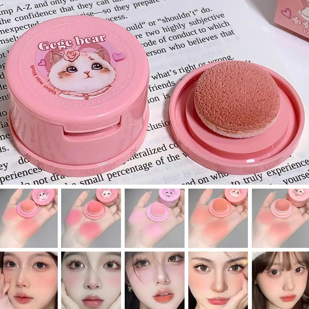 Kawaii Cat Blush Creme, Rosa Vermelha Matte Blush, Veludo Sedoso, Cor Rica, Pó de Tinta Bochecha, Rosa Morango, Maquiagem Rouge Face Beauty