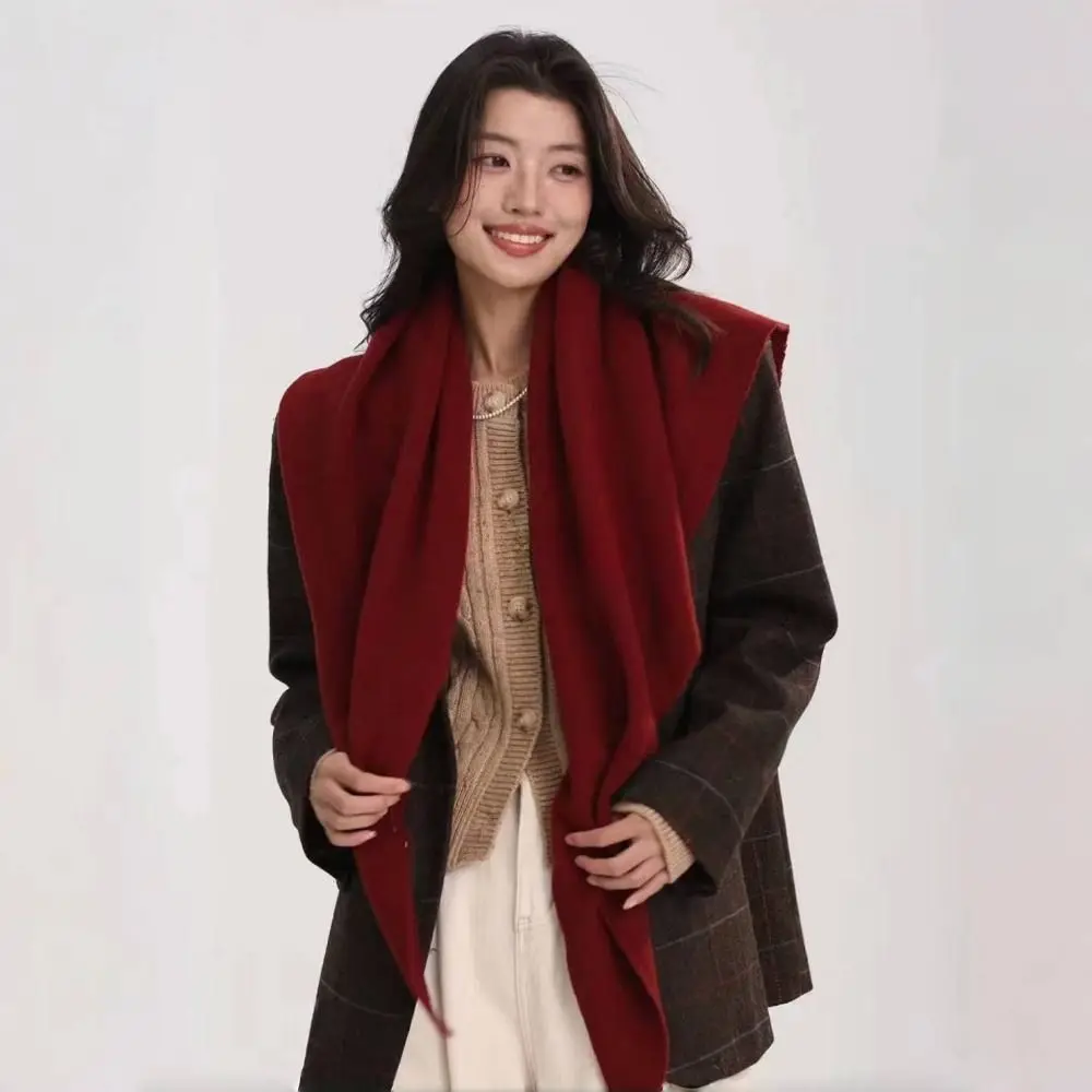 Simple Solid Color Triangle Shawl Wool Windproof Knitted Scarf Warm Neck Wraps Cross Scarves Outdoor