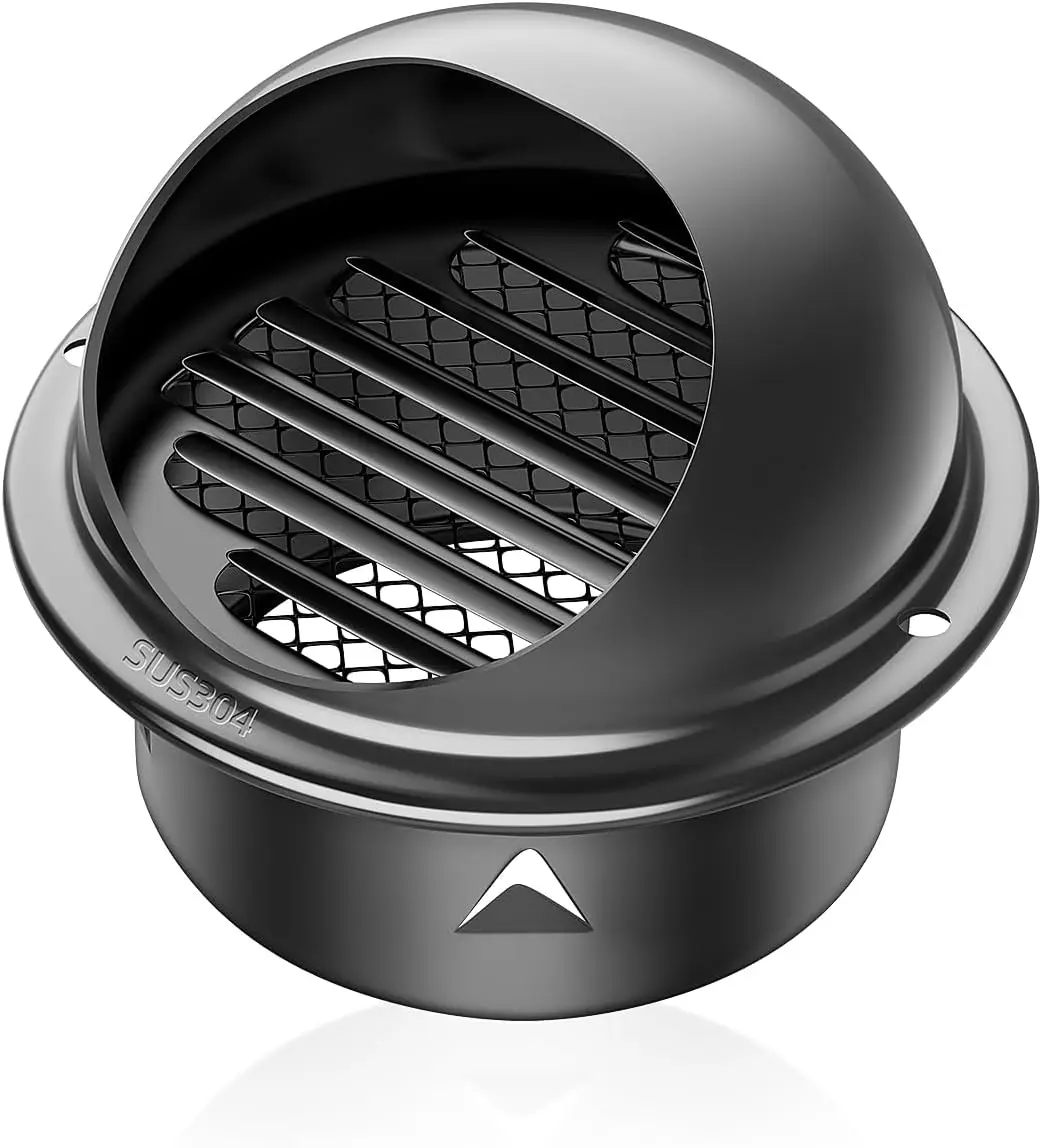 

6 Inch Round Wall Vent Cap, 304 Stainless Steel Air Vent, Hemispherical Grille Cover for Outdoor Black Paint