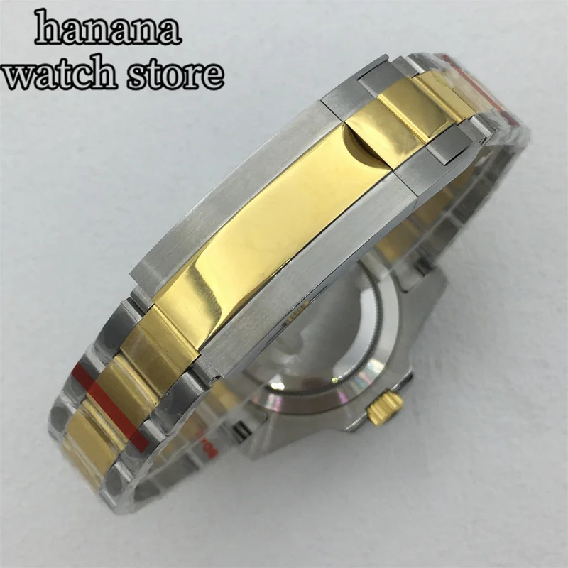 Мужские часы для дайвинга, механизм 40 мм GMT NH34, черный циферблат, зеленый светящийся браслет из нержавеющей стали, сапфировое стекло