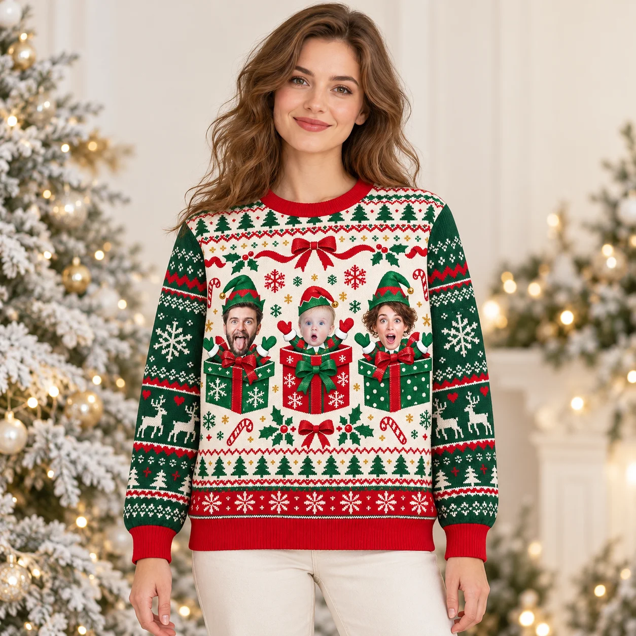 DIY Turn Your Photo into an Ugly Christmas Sweater Customized Face Prints Crewneck Sweaters for Winter Parties and Fun Gifts