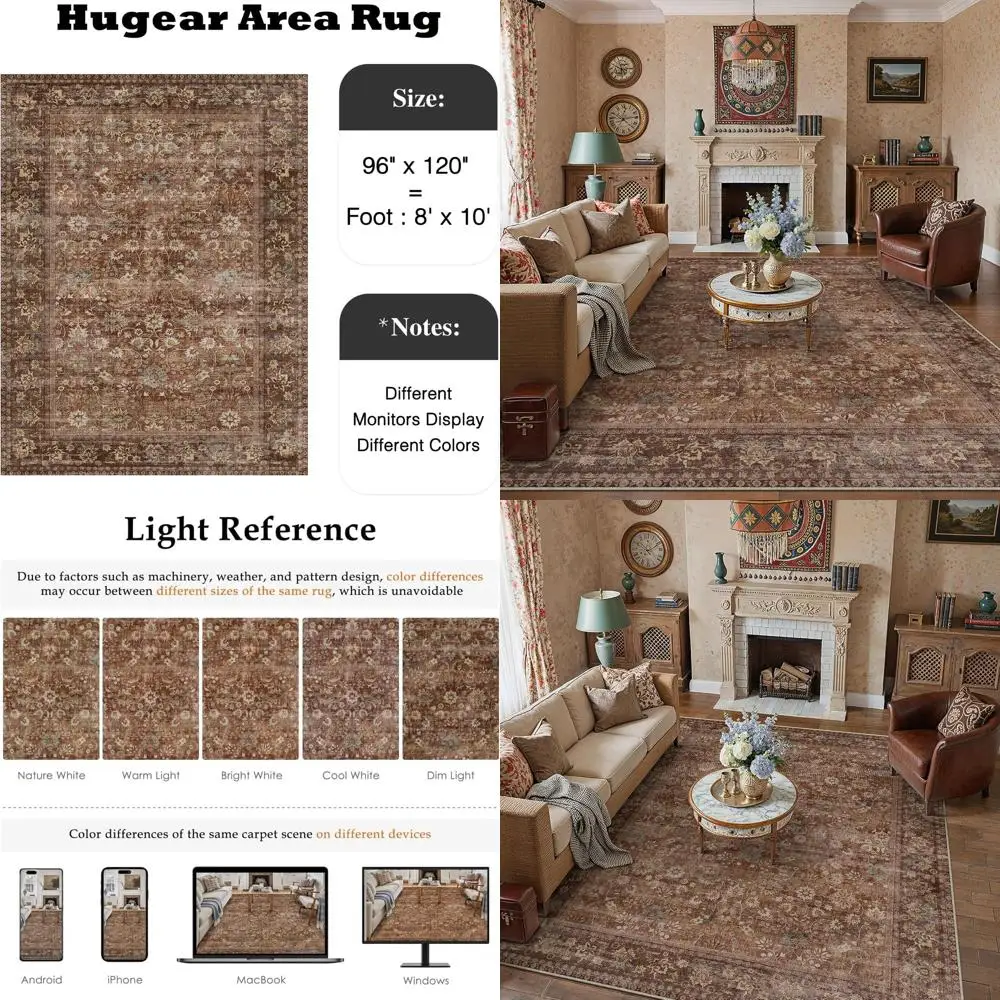 

Large 8x10 Brick Red Hine Washable Rug - Low Pile Aesthetic for Hallway, Bedroom, Living Room, and More
