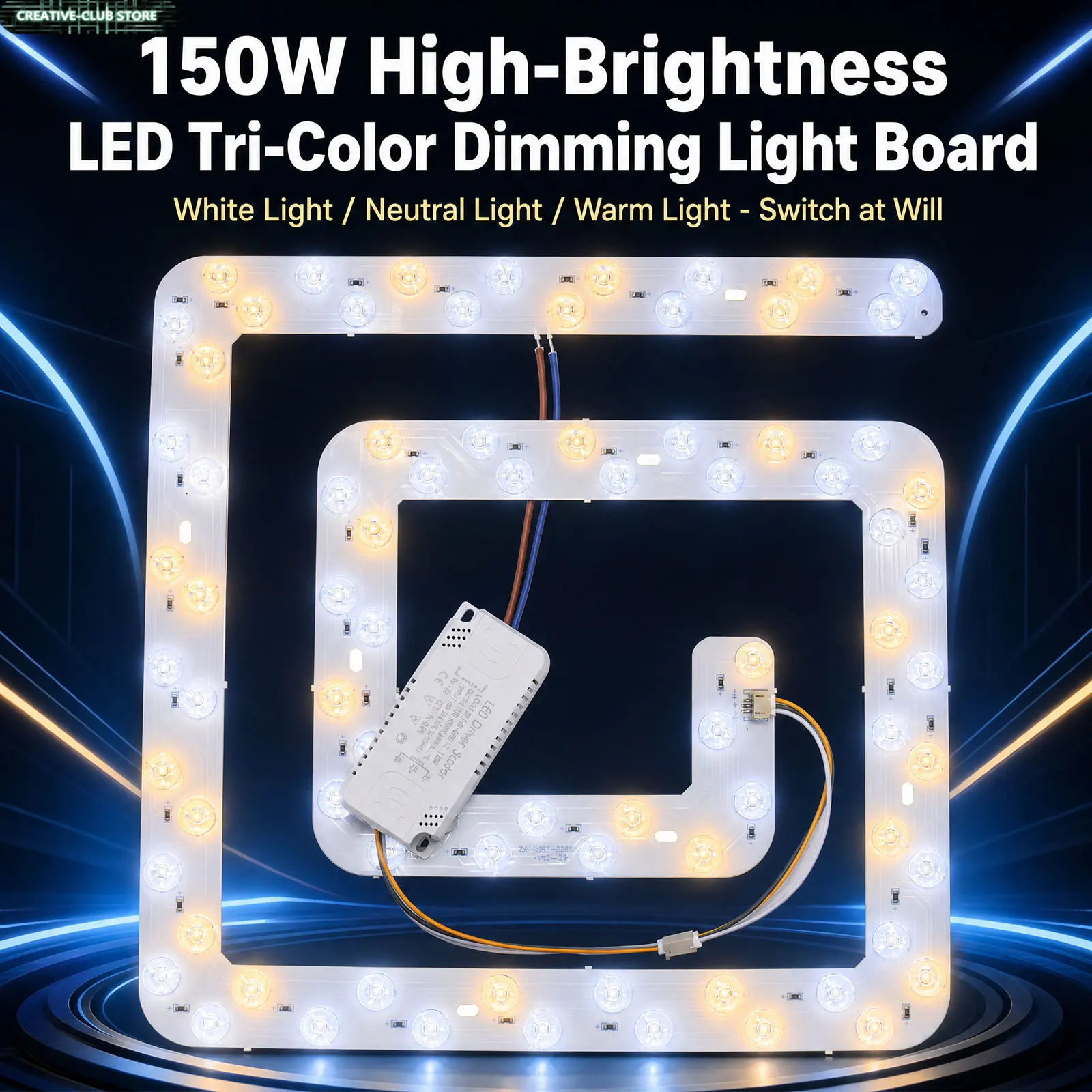 2pcs Square 150W AC180V-265V 3Color Variable Light LED Lamp Replaceable LED Module High-Brightness 80pcs SMD 2835 Energy-Saving