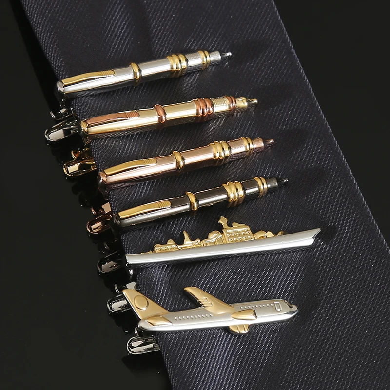 High-end men's styling Metal bullet pen creative two-color sail airplane fun tie clip