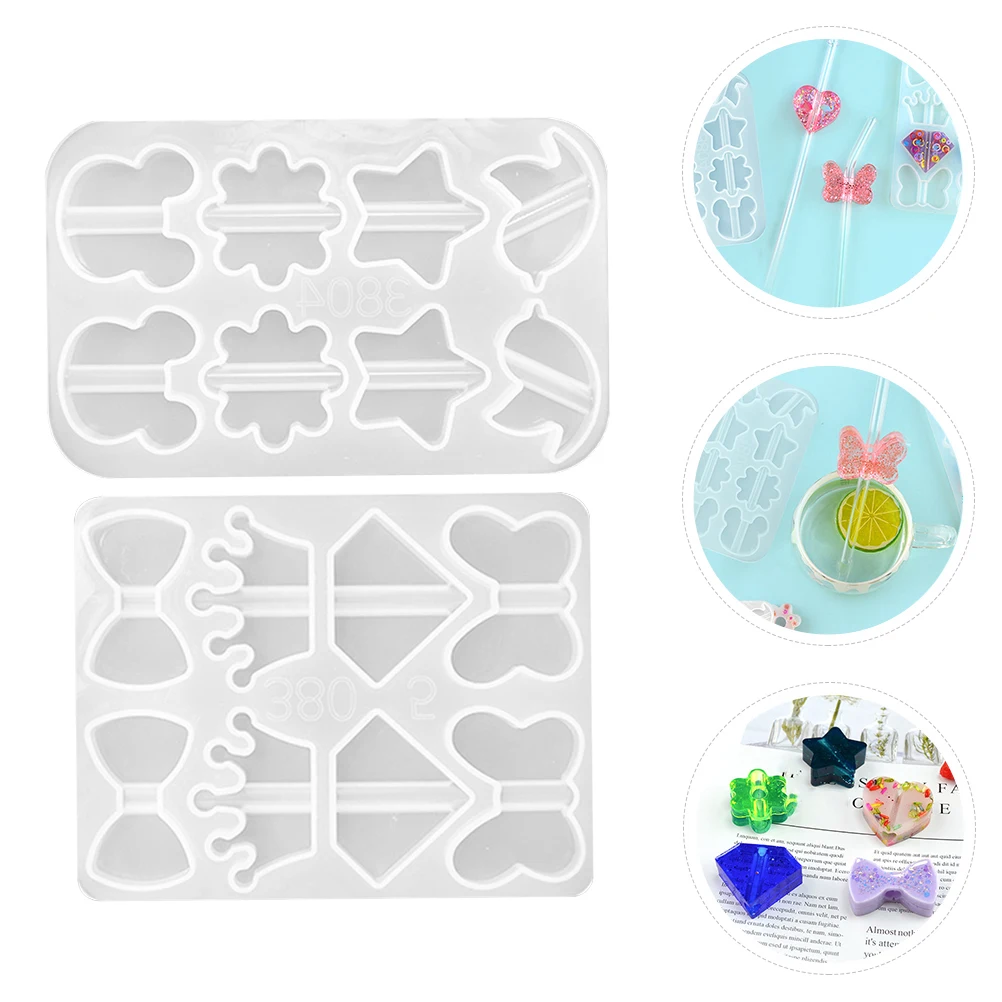 

2Pcs Straw Fitting Mold Decor Buckle Silicone Topper Epoxy Crown DIY Molds Reusable EcoFriendly NonStick Jewelry