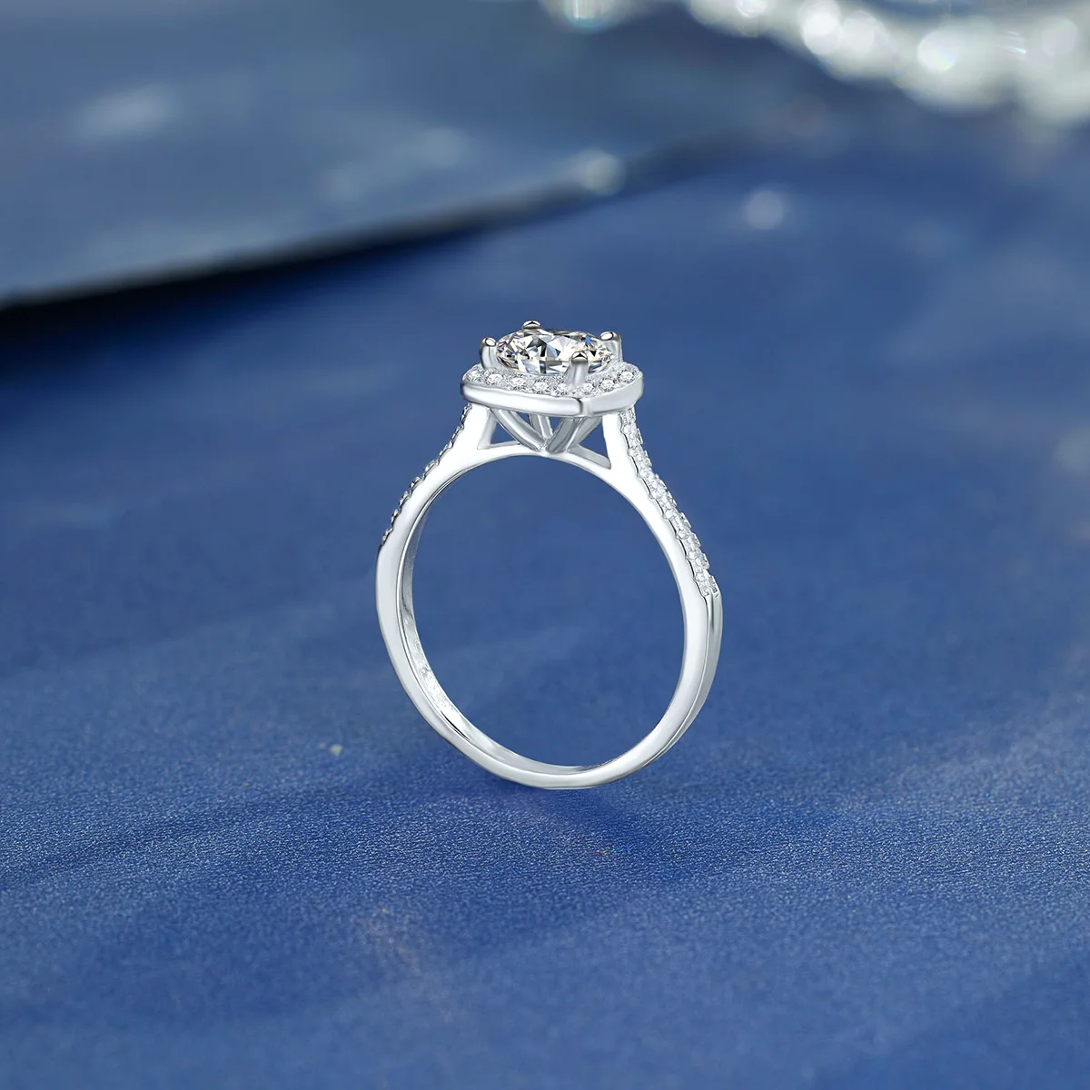 Women PT950 Platinum Princess Square Bezel Ring, 2 Carat Moissanite Fashion Ring With Square Bezel and Surround Pave Setting