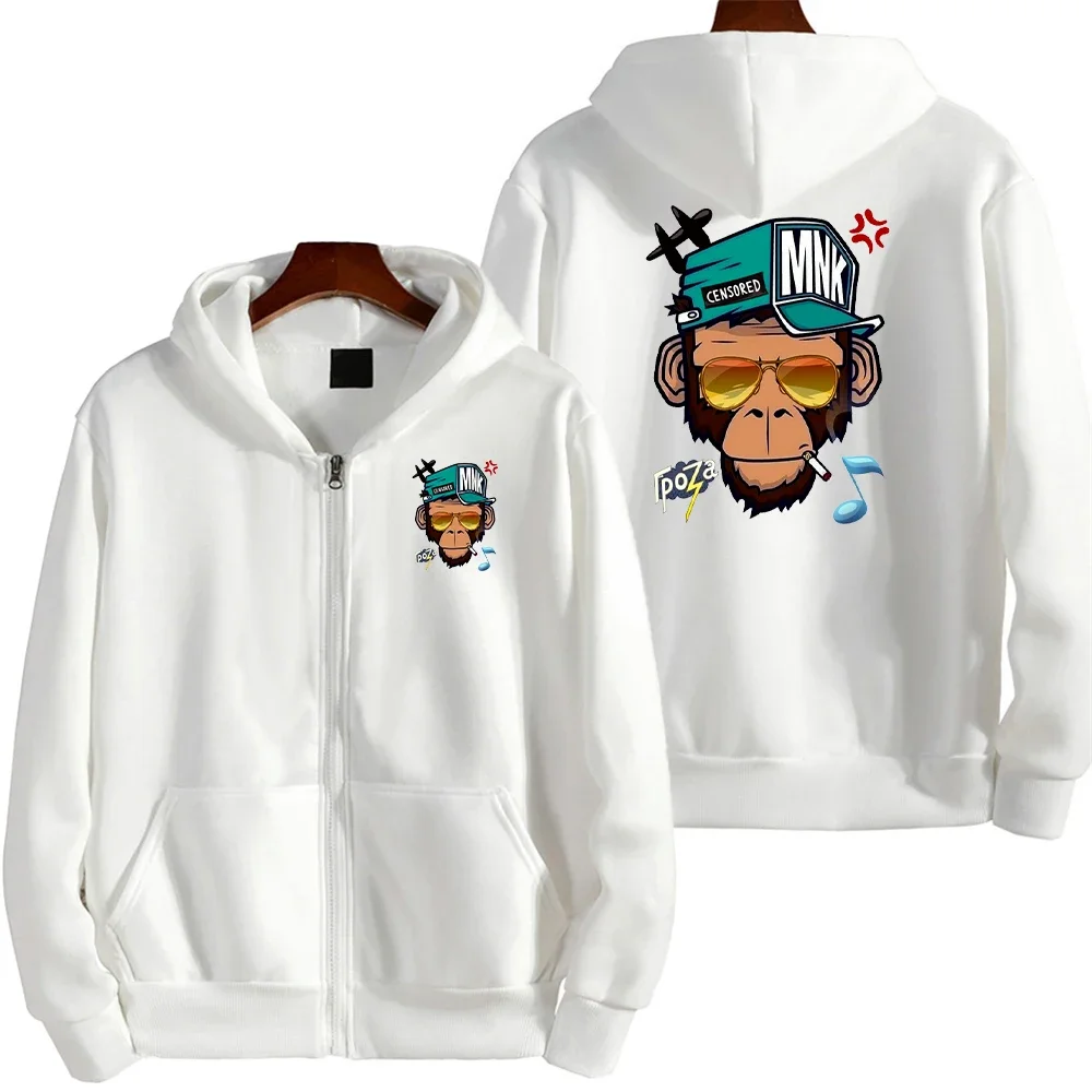 European American Style Personality Smoking Monkey Hoodie Mens Fashion Loose Sweatshirt Fashion Hoodies Casual Fleece Streetwear