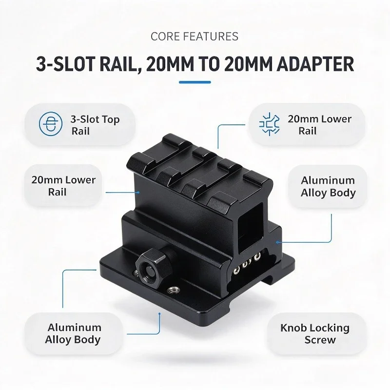 3-Slot Aluminum Riser Mount 20mm Rail to 20mm Base Adapter Optics Sight Bracket 2026 New Toy Upgrade Part