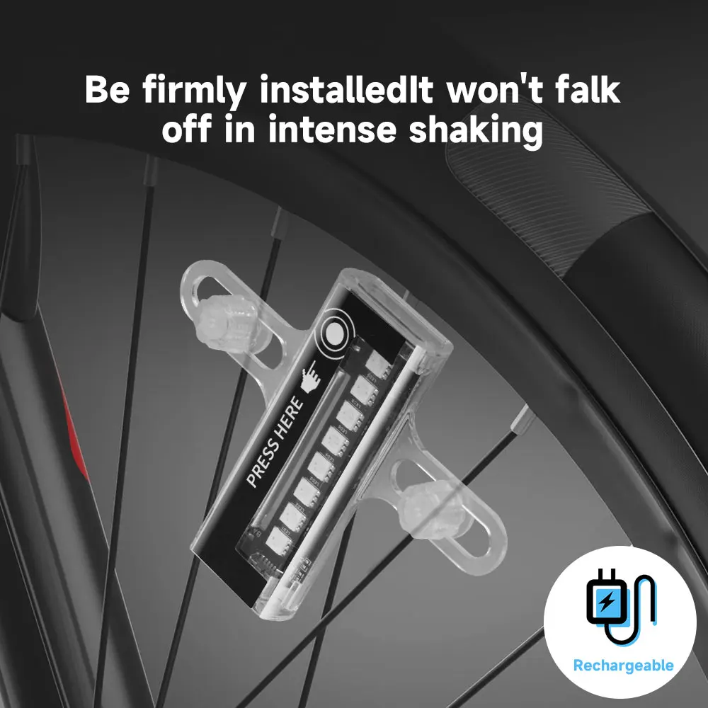 

2pcs USB Rechargeable LED Bike Wheel Lights - Super Bright Spoke Lights with 8 Full-Color SMD LEDs, 7+Modes Outdoor Cycling Gear