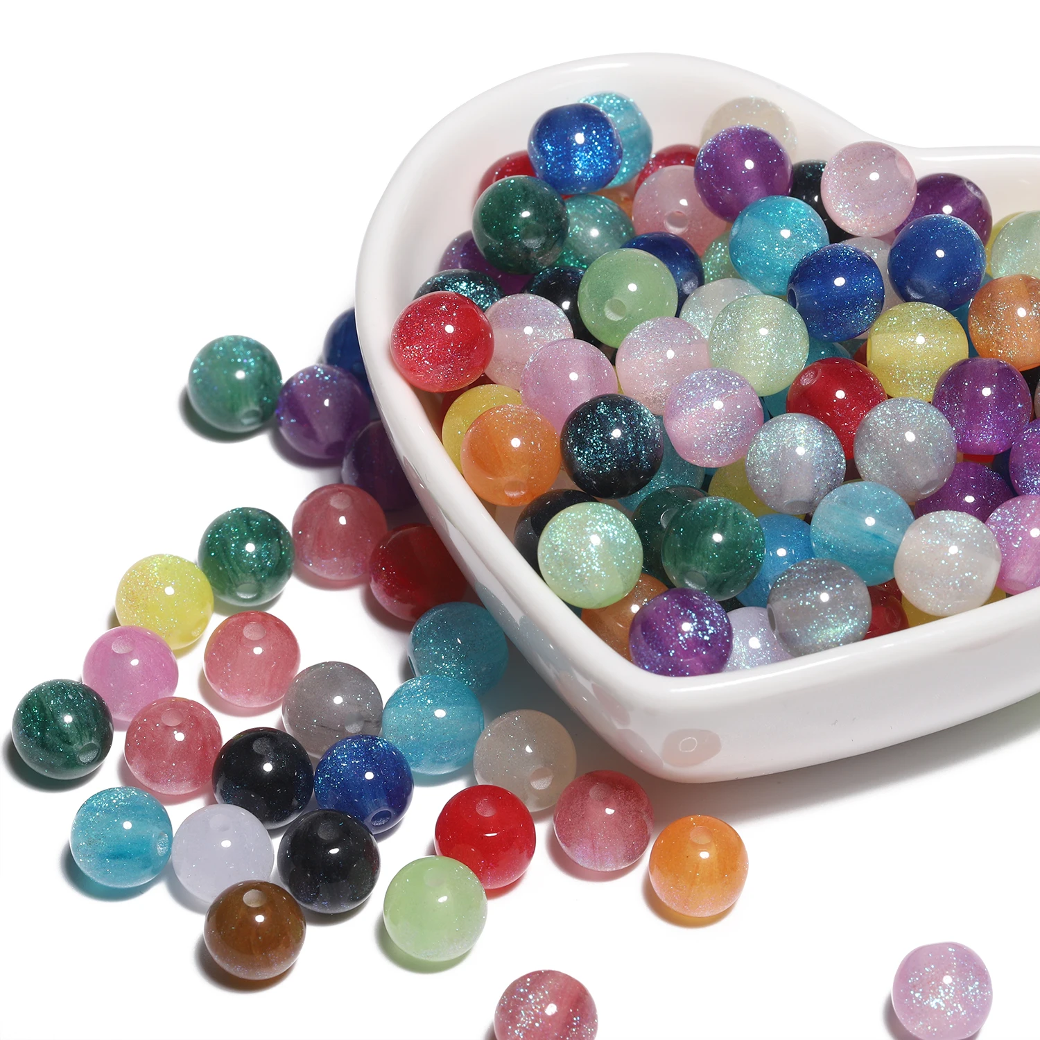 50Pcs 8mm 무작위 여러 가지 빛깔의 수지 좋은 반짝이 구슬 활력 독특한 아크릴 라운드 루즈 비즈 수제 DIY 쥬얼리 만들기