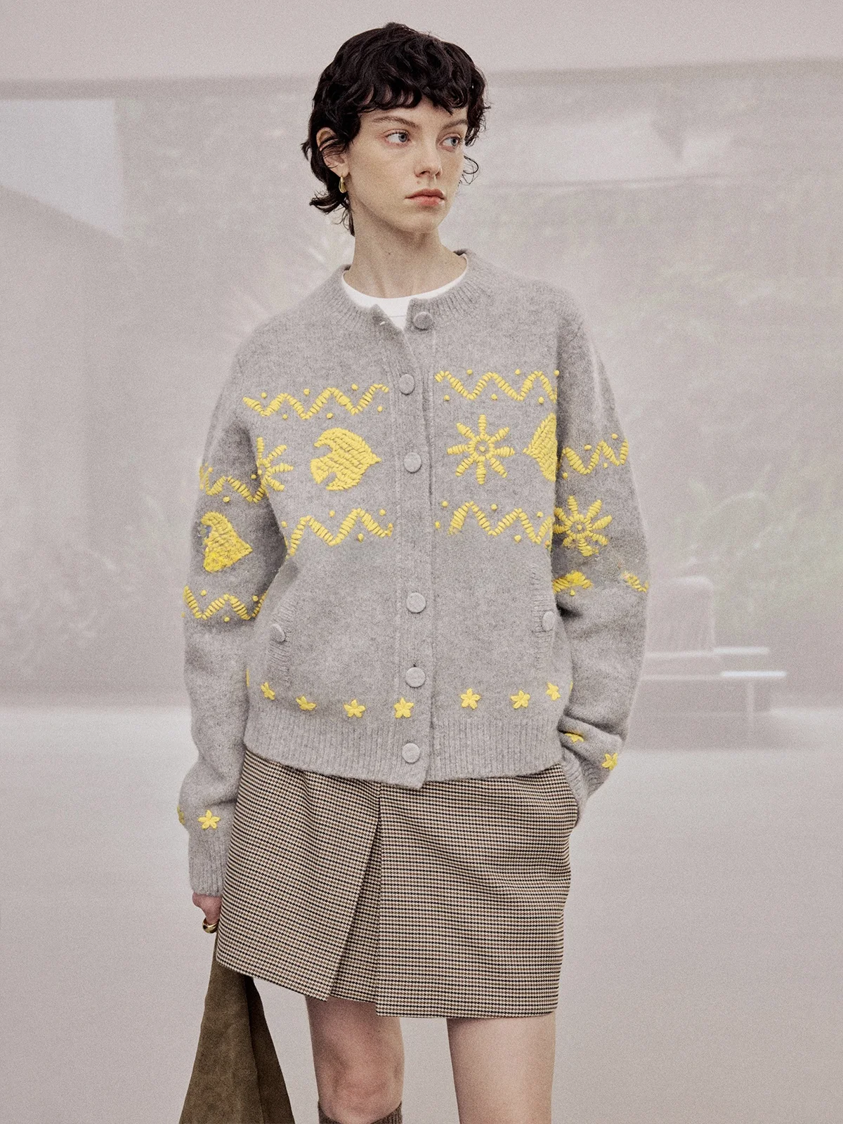 

Теплый женский шерстяной свитер ручной работы, кардиган с вышивкой 3D, осень-зима, универсальный вязаный топ, свободный крой