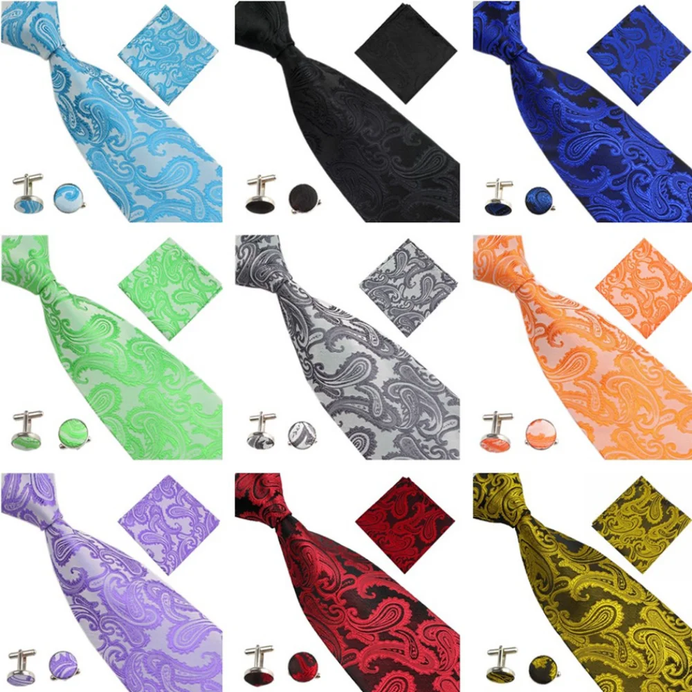 Mens Neck Ties Set Wedding Accessories Necktie for Men Flower Paisley Square Cufflinks Suit Tie Corbatas Para Hombre Elegantes