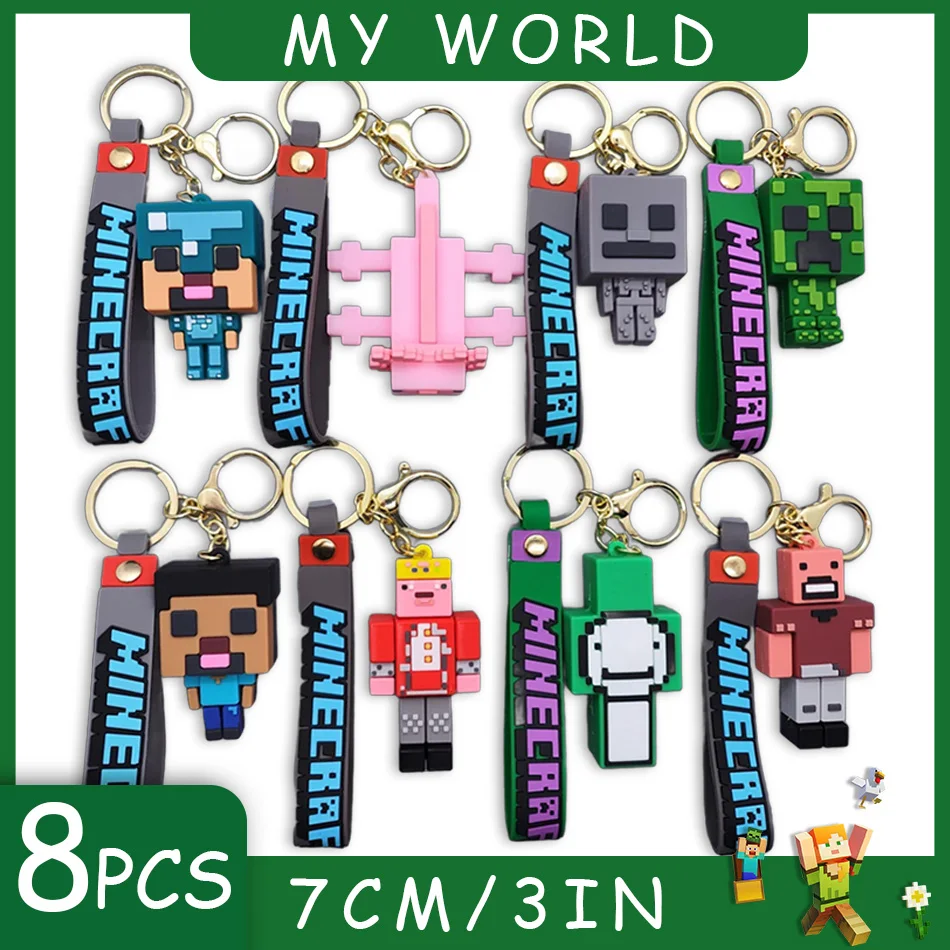 Hot Game Minecraft Figure Model Toys Pixel Keychain My World Cartoon Creeper Doll Silicone Pendant Keyring Car Backpack Key Gift