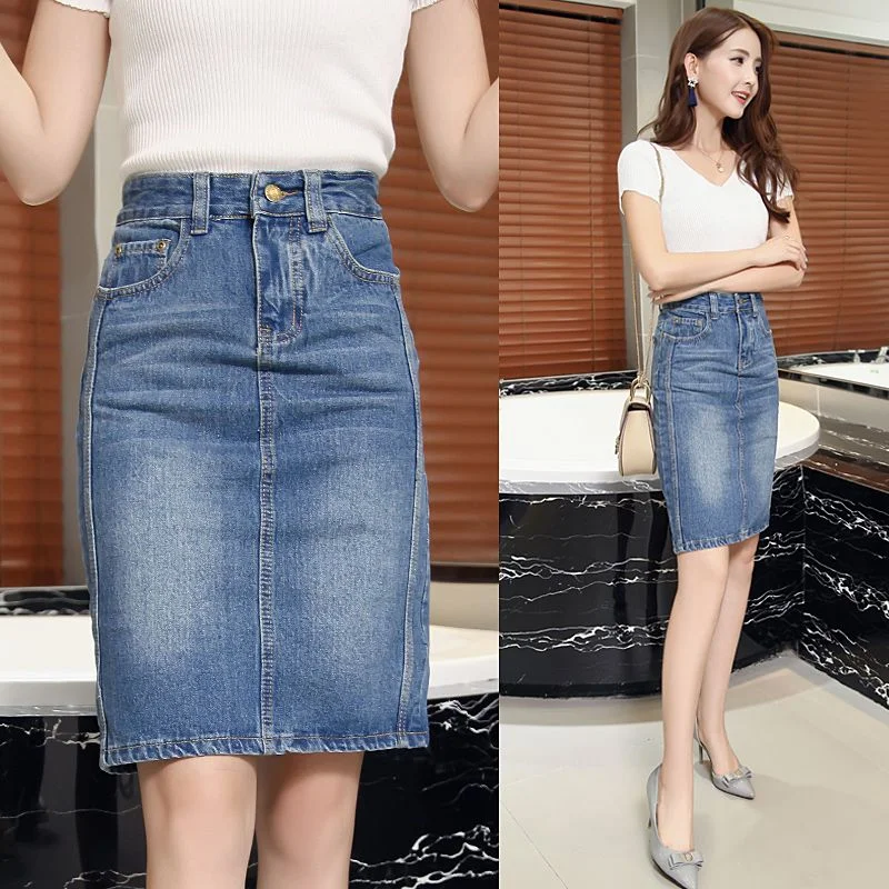 Skirts For Women Midi Denim To Knees Length Womens Skirt Casual Trend A Line Streetwear Offer Youthful Emo Jeans Y2k V Clothing