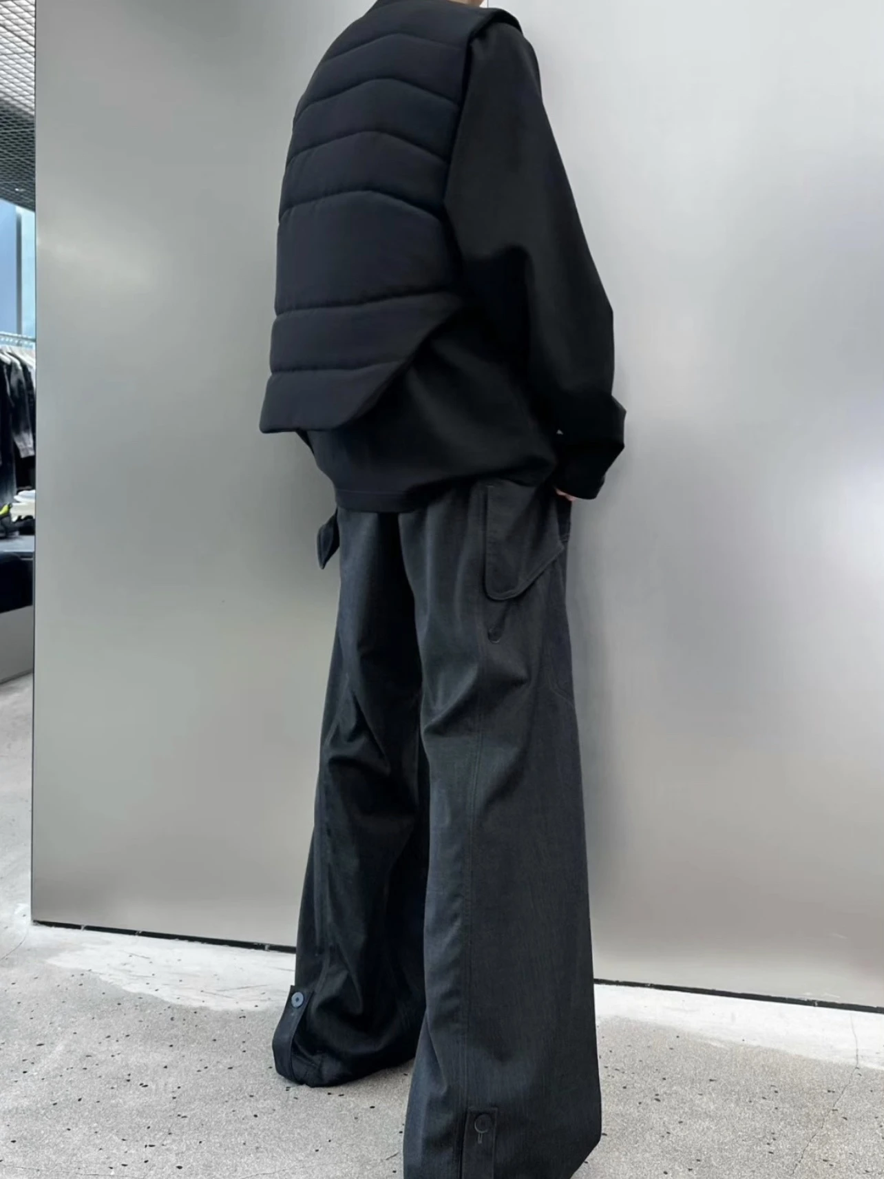 KIKO KOSTADINOV 23FW Men's Casual Nylon Work Pants Loose Wide Leg Long Trousers Decorative Button Youth Faion Urban Sle