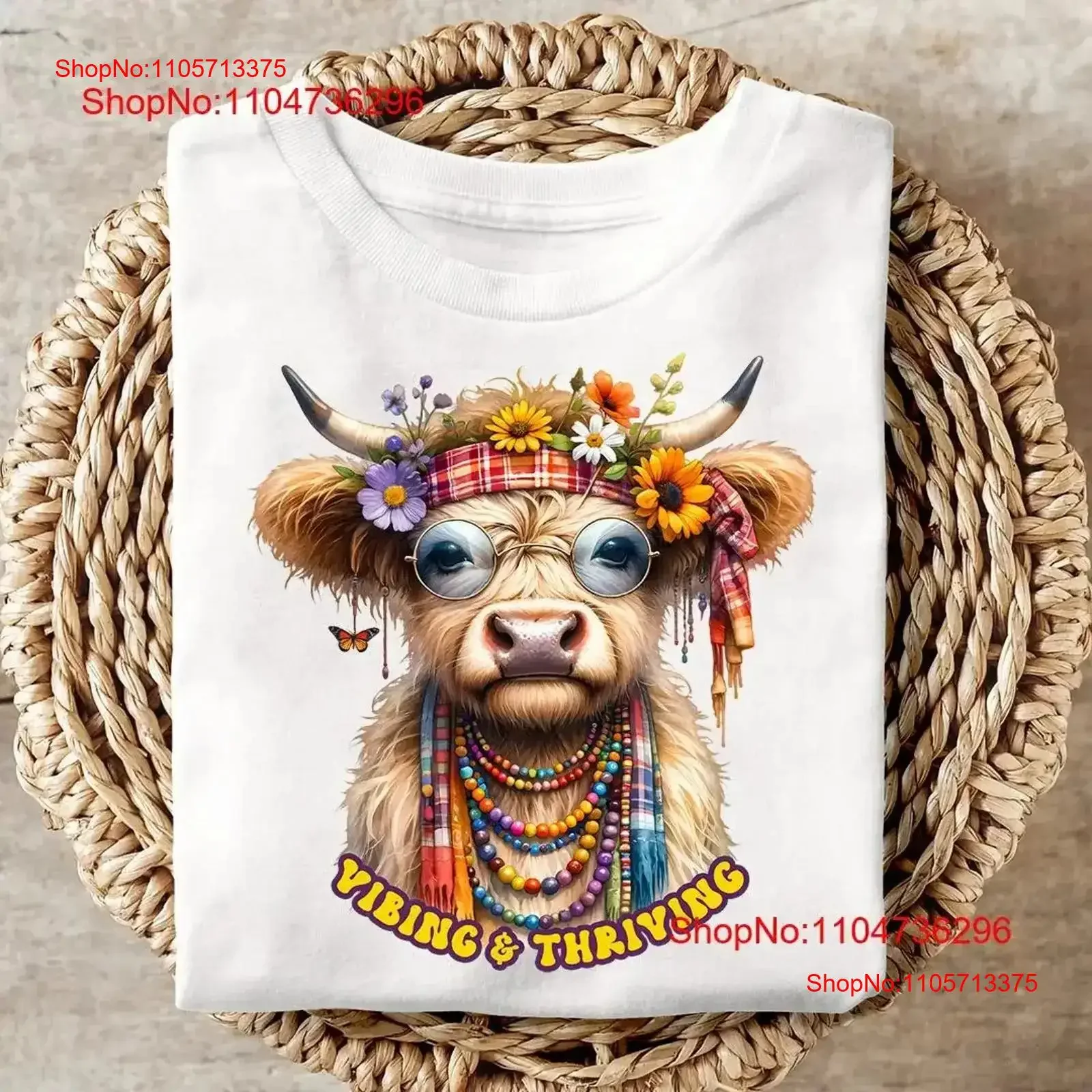 T-shirt de yoga style hippie Highland Cow, effet vieilli, tendance, élégant, légèrement design, pour le quotidien