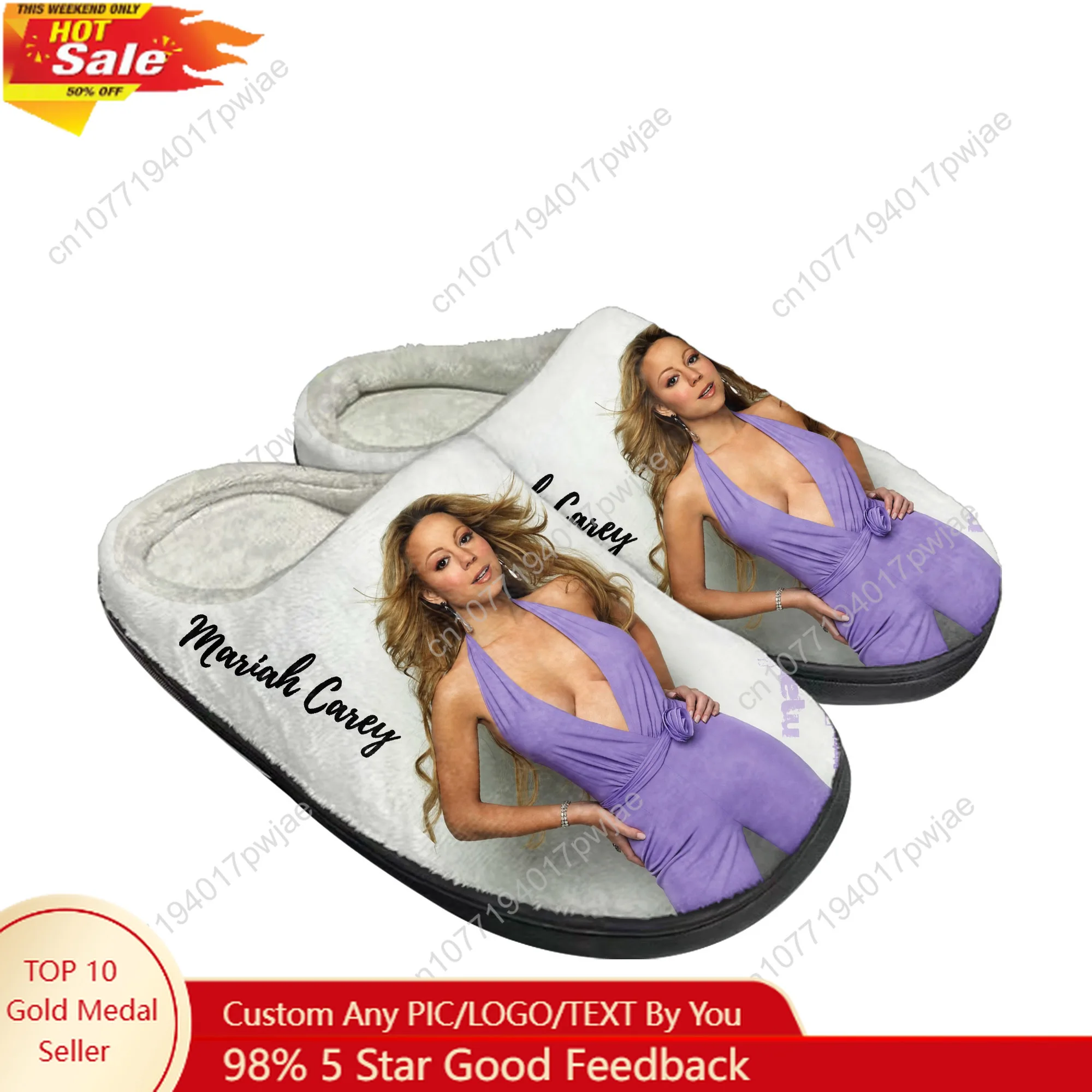 

Mariah Carey Singer Home Cotton Slippers Mens Womens Plush Bedroom Winter Keep Warm Cotton Slippers Indoor Slipper Custom Shoes