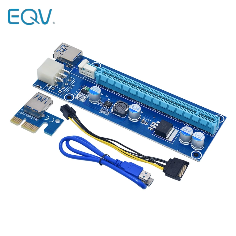Переходная карта VER006C PCI-E, Райзер 006C PCIE 1X до 16X, удлинитель 60 см, 100 см, USB 3,0, кабель SATA на 6 контактов, шнур питания для графической карты
