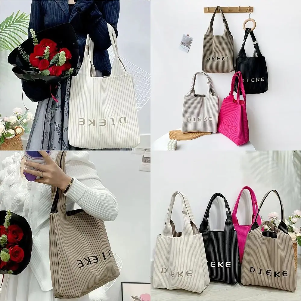 Casual Streak Shoulder Bag Handmade High-capacity Handbag All-match Letter Printing Knitted Bag for Women Girls