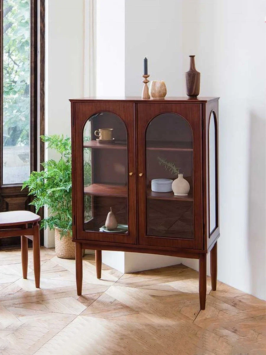 Armoire à chaussures en bois de cerisier rétro, tout en bois massif, côté salle à manger, noyer, verre arqué, seau de rangement, meubles simples en teck