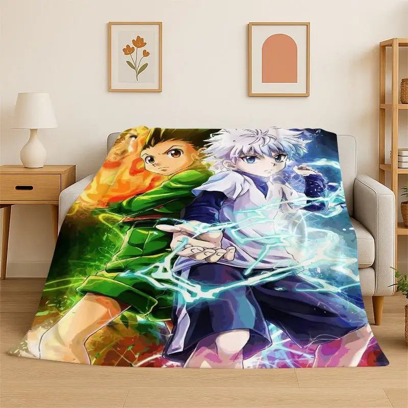 Anime Hunter × Hunter HxH Cartoon Flannel Blanket Soft Warm Throw Blanket for Bedroom Living Room Bed Travel Camping Picnic