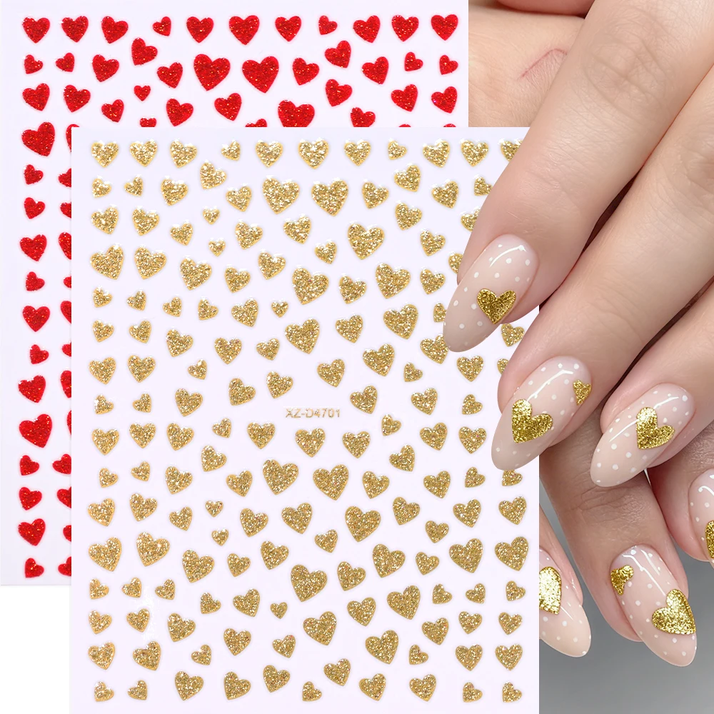 1 stücke Shiny Mini Liebe Patten Nail art Aufkleber Glitter Rot Lila Goldene Herz Nagel Aufkleber Frauen Süße Valentinstag maniküre