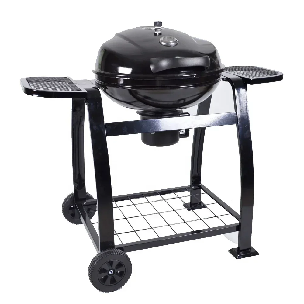 Outdoor Two Side Table Black Trolley Kettle Bbq Grill Portable Charcoal Barbecue Grill