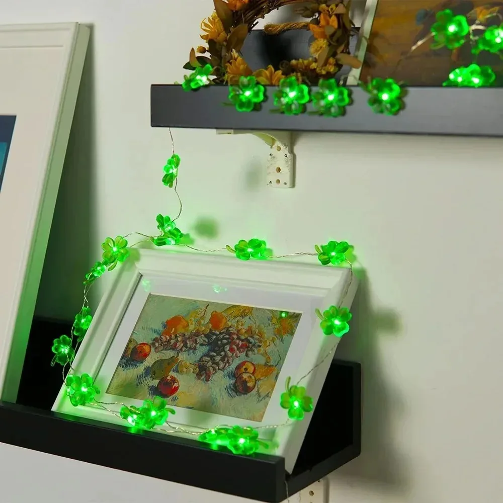 Green Clover Decorative String Lights Battery Powered Indoor Festival Party Home Decoration Lighting