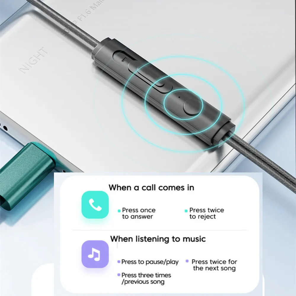 OLAF Type-c Earphone 3.5MM Headphone Berkabel Headset In-Ear Earbud Gamer dengan Mikrofon HD Earphone Panggilan untuk Ponsel Xiaomi