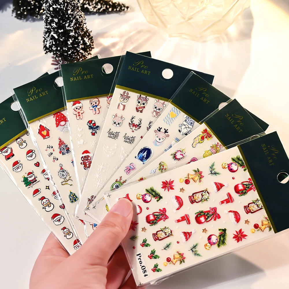 1 قطعة 5D لطيف سانتا كلوز مسمار الفن ملصق ندفة الثلج ، ثلج ، الأيائل ذاتية اللصق مسمار الشارات الشتاء عيد الميلاد DIY بها بنفسك مانيكير المتزلجون