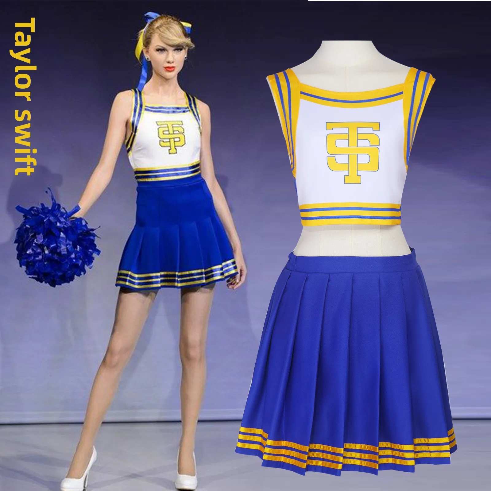 مجموعة أزياء Cheer Squad التنكرية: مجموعة أزياء Taylor Swift Shake It لـ Swifties. بلوزة وتنورة قصيرة للتشجيع للبالغين والأطفال