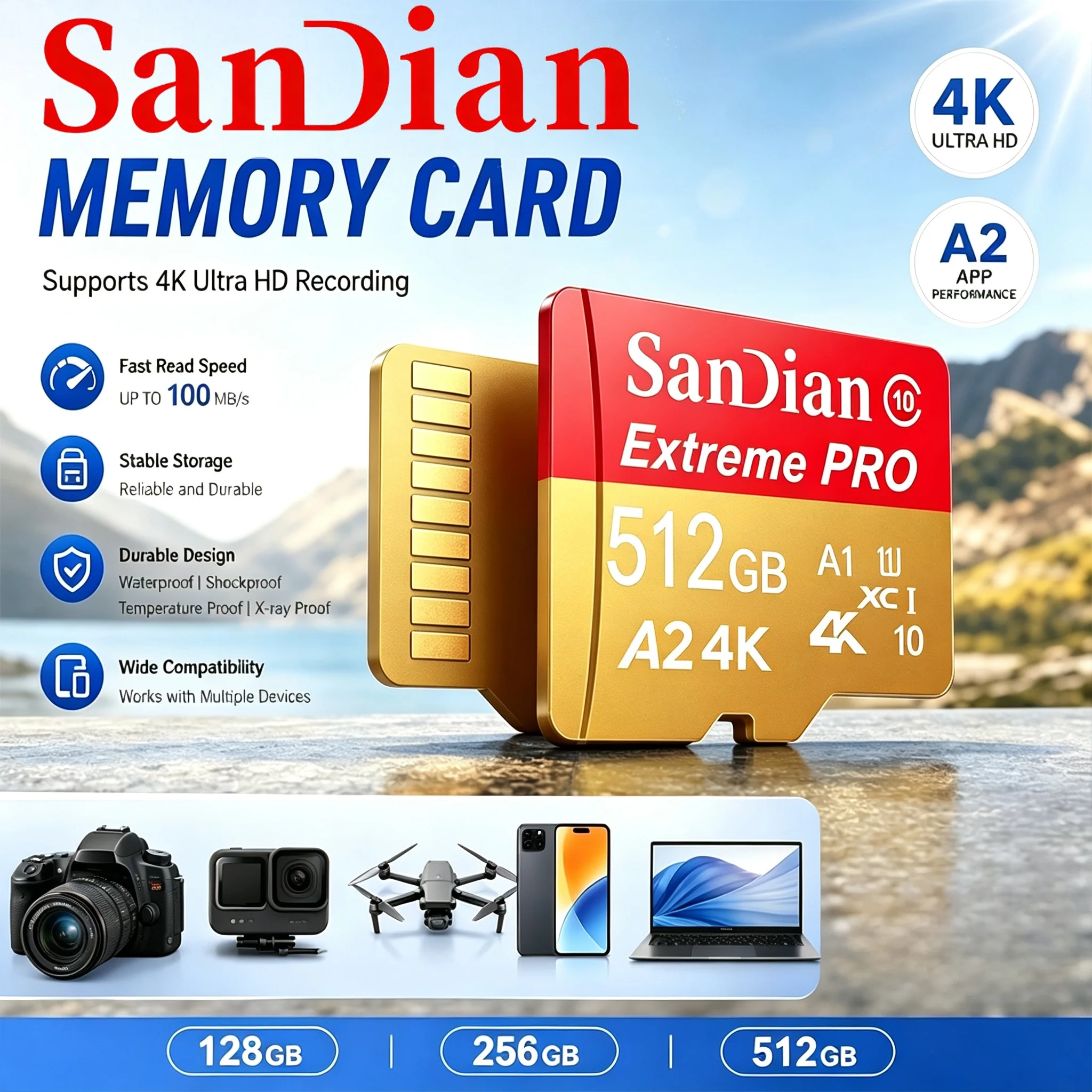 TF Cards Micro TF SD Card Memory Card 256GB 128GB 512GB 64GB SD Cards UHS-I Fast Read Write Shockproof for PC Mac Gaming