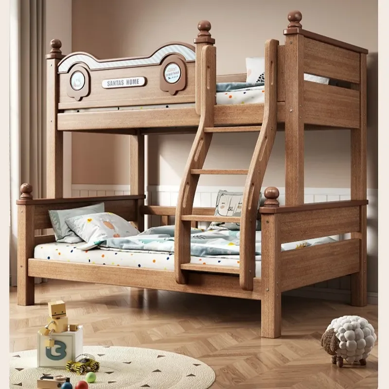 Solid Wood Bunk Bed Double Deck High Low Bed Multifunctional Mother Child Sleeping Frame for Kids and Adults Two Layer Wooden