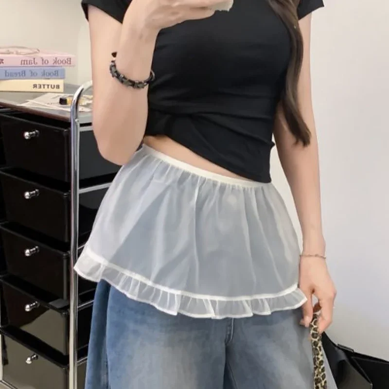 Polka Dot Lace White Lace Half Skirt Women's Design Layered Short Skirt Korean Elegant High Waist A-Line Skirt Apron