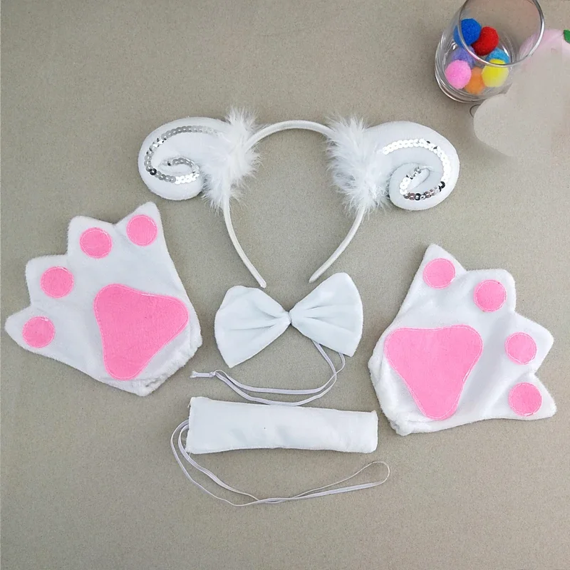 

Adults Kids Children Men Animal Goat Sheep Headband Bow Tail Paws Birthday Party Cosplay Costume Christmas Halloween