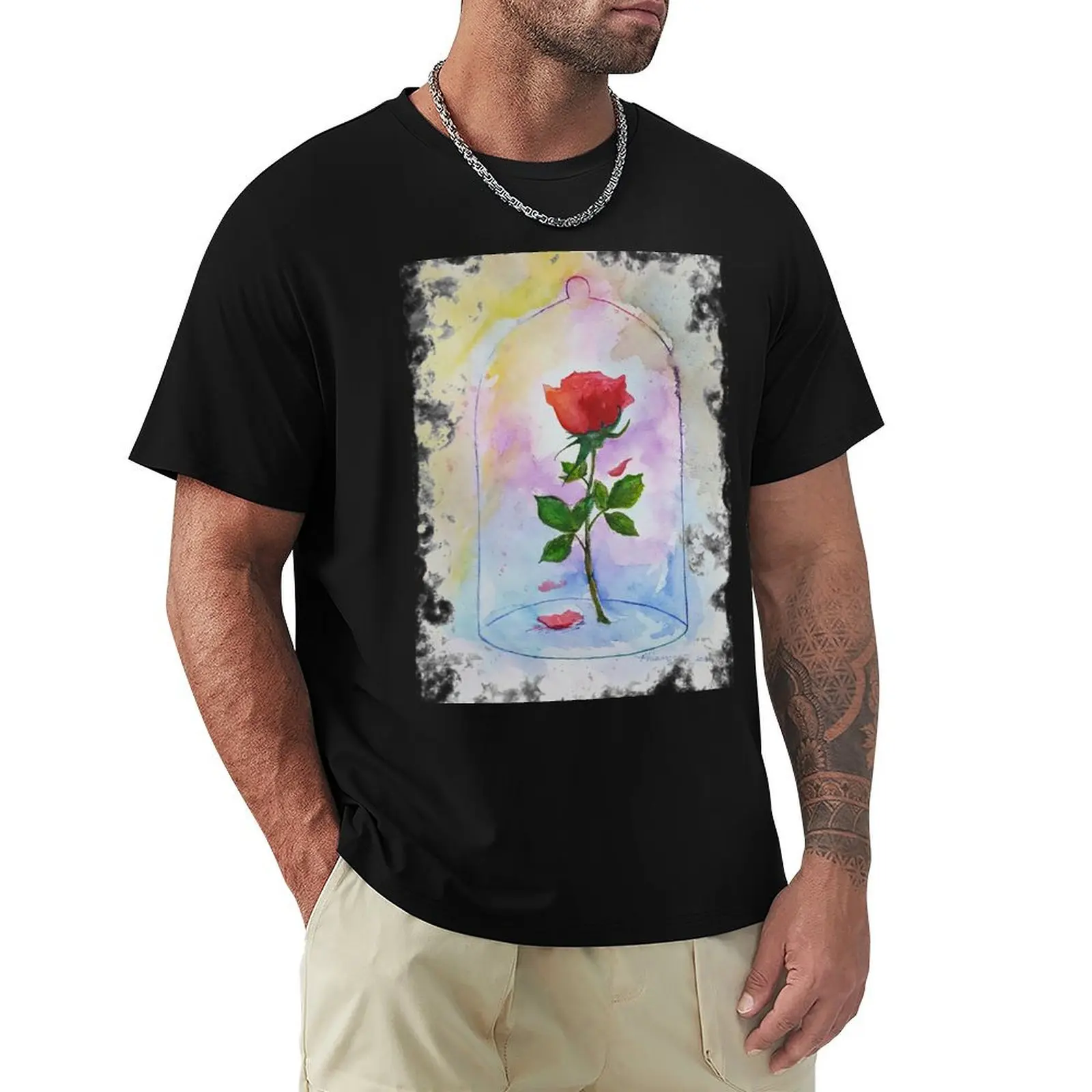 Til the Last Petal Falls - Enchanted Rose T-Shirt Basic Short Sleeve Cotton Blend T-Shirt