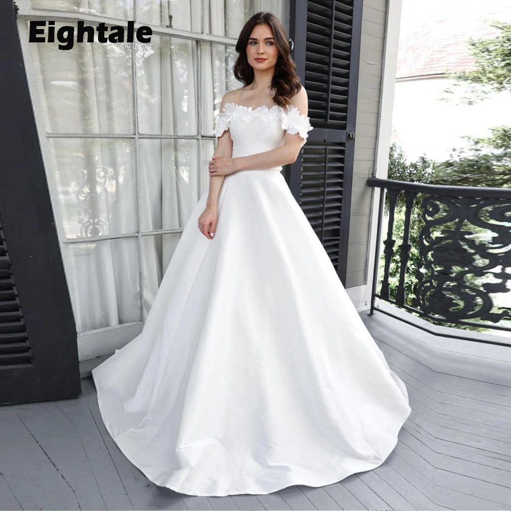 Eightale princesa vestidos de casamento cetim querida flores a linha feito sob encomenda branco marfim vestidos de noiva hochzeitskleid