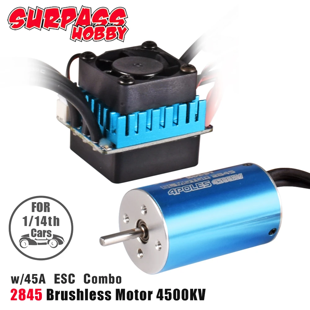 

SURPASS HOBBY 2845 Brushless Motor 4500KV 45A ESC Combo Electric Speed Controller Set for 1/14 RC Car Upgrade Parts