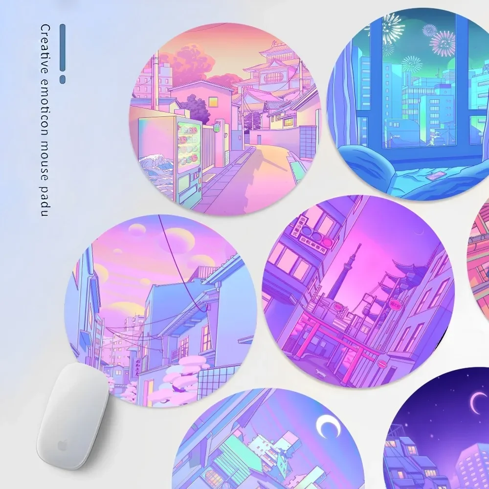 

Night City Pop KyotoAnti-Slip Round Big Promotion Table Mat Student Mousepad Computer Keyboard Games Pad for Teen Girls Bedroom