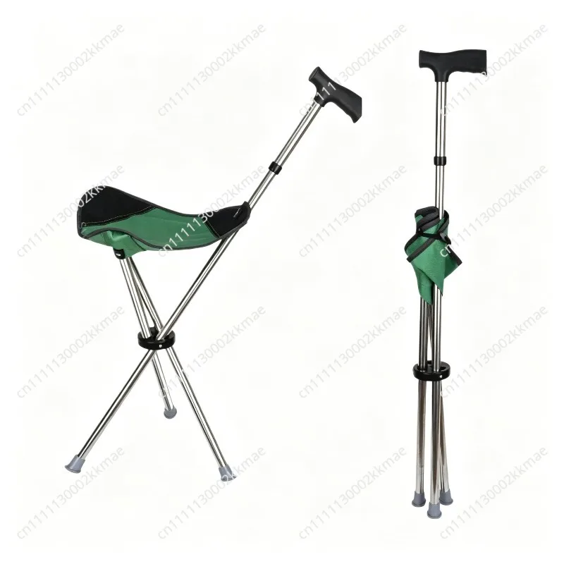 Outdoor Climbing Mountain Retractable Foldable Straight Crutch Stool Elderly Assist Non-slip Walking Casual Walking Stick Seat